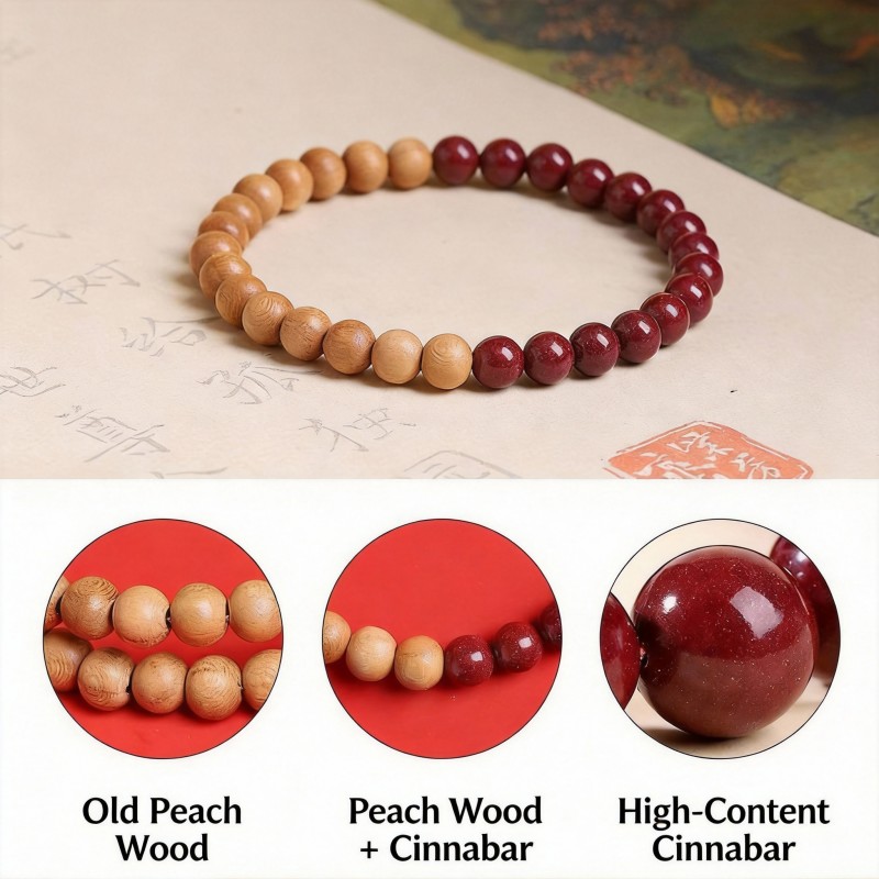 The Night Ward Cinnabar & Peach Wood Bracelet