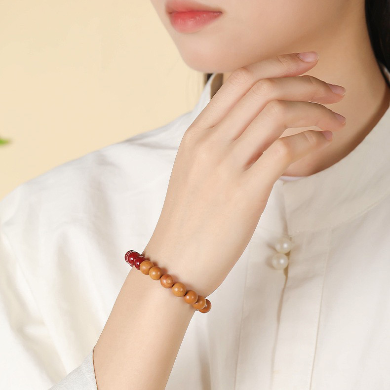 The Night Ward Cinnabar & Peach Wood Bracelet
