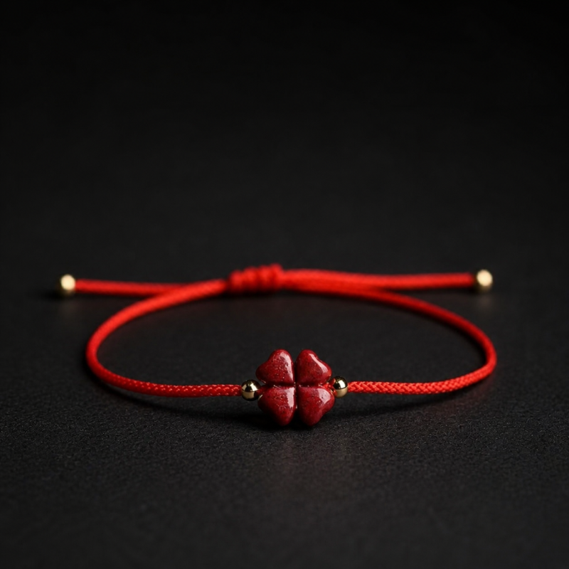 Cinnabar Four-Leaf Clover Red String Bracelet