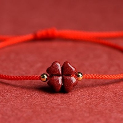 Cinnabar Four-Leaf Clover Red String Bracelet