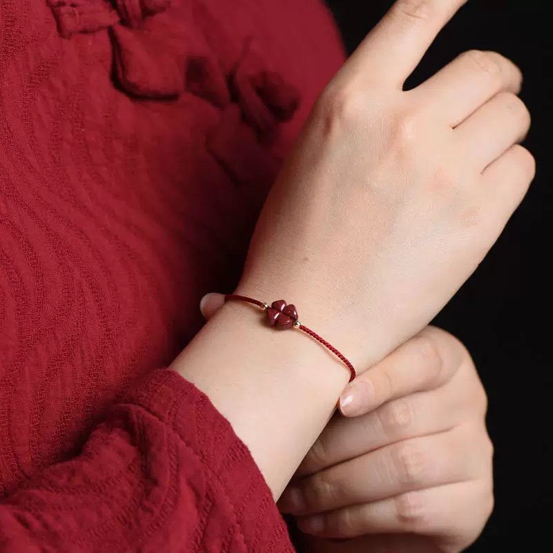 Cinnabar Four-Leaf Clover Red String Bracelet