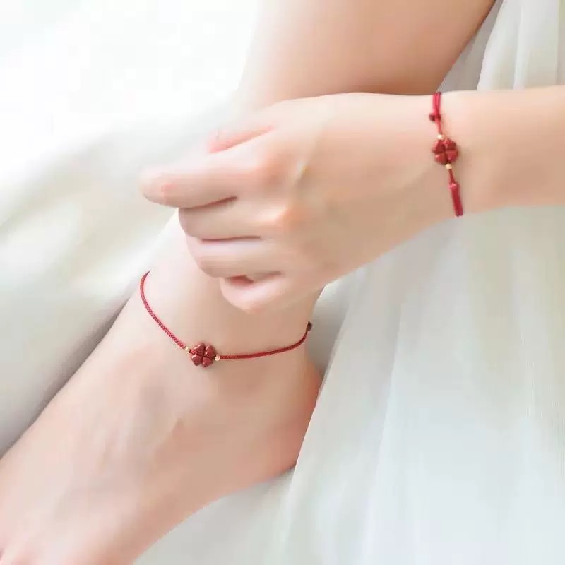 Cinnabar Four-Leaf Clover Red String Bracelet