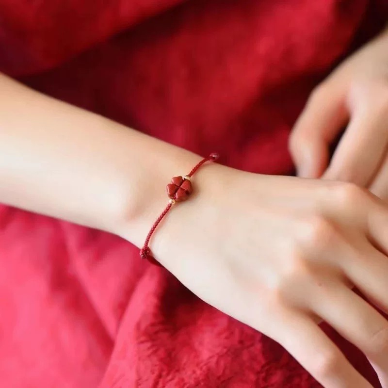 Cinnabar Four-Leaf Clover Red String Bracelet