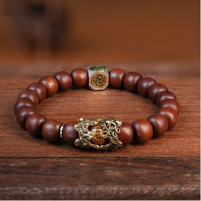 Sandalwood Pixiu Golden Light Mantra Bracelet for Wealth