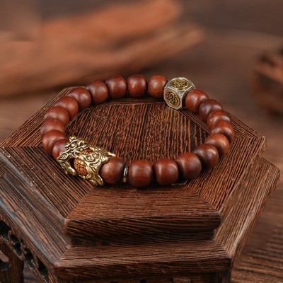 Sandalwood Pixiu Golden Light Mantra Bracelet for Wealth