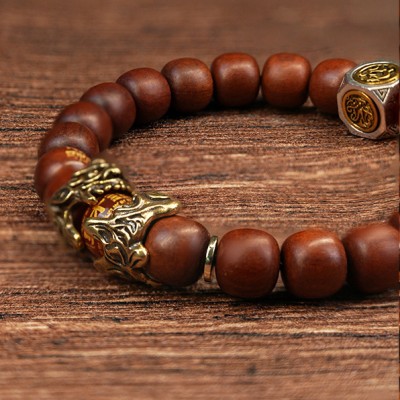 Sandalwood Pixiu Golden Light Mantra Bracelet for Wealth