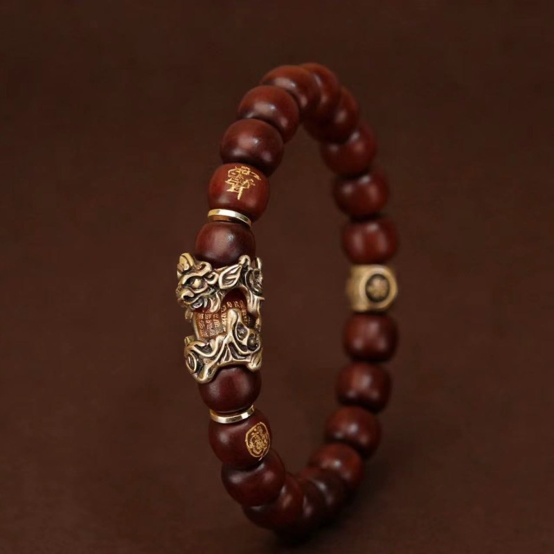 Sandalwood Pixiu Golden Light Mantra Bracelet for Wealth