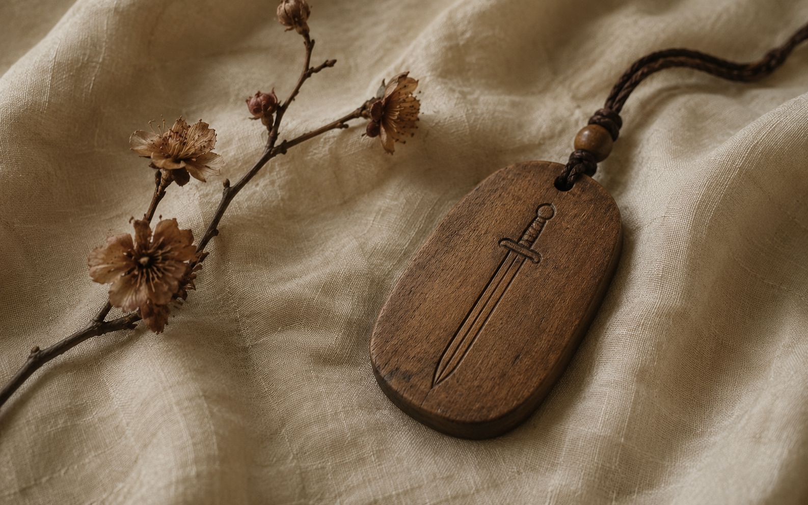 Hand-carved peach wood Taoist protective charm