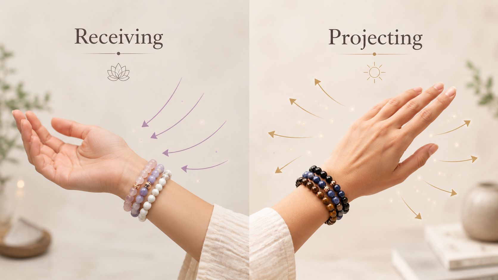 Left and right wrist guide for Feng Shui bracelet wearing