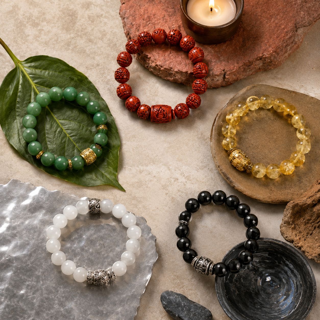 Feng Shui bracelet wrist stack Fire Wood Earth elements