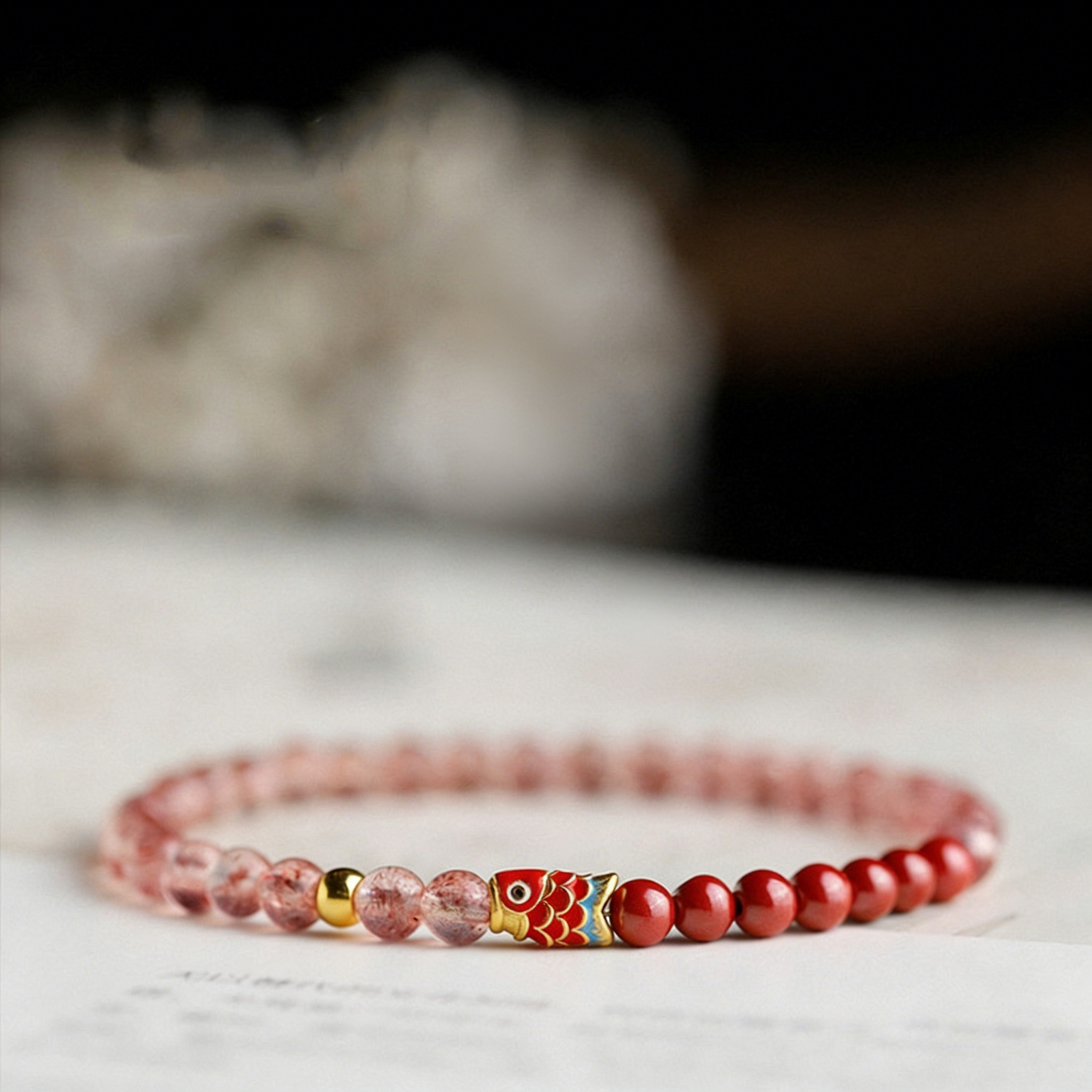 Cinnabar bracelet worn on left wrist for spiritual protection